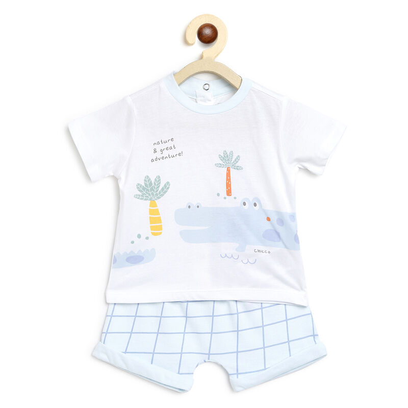 Boys Light Blue Knitted T-Shirt with Short Trouser image number null
